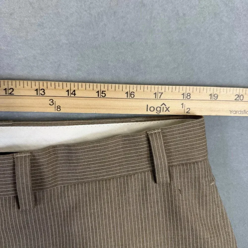 Ralph Lauren Dress Pants Mens 38x32 Tan Pinstripe Flat Front Classic Fit